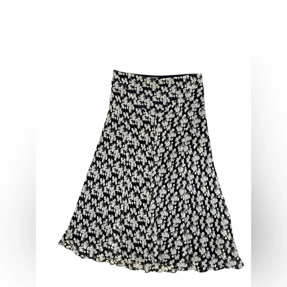 Lauren Ralph Lauren Floral Silk Midi Maxi Skirt Navy Blue White A Line Size L - Picture 2 of 6